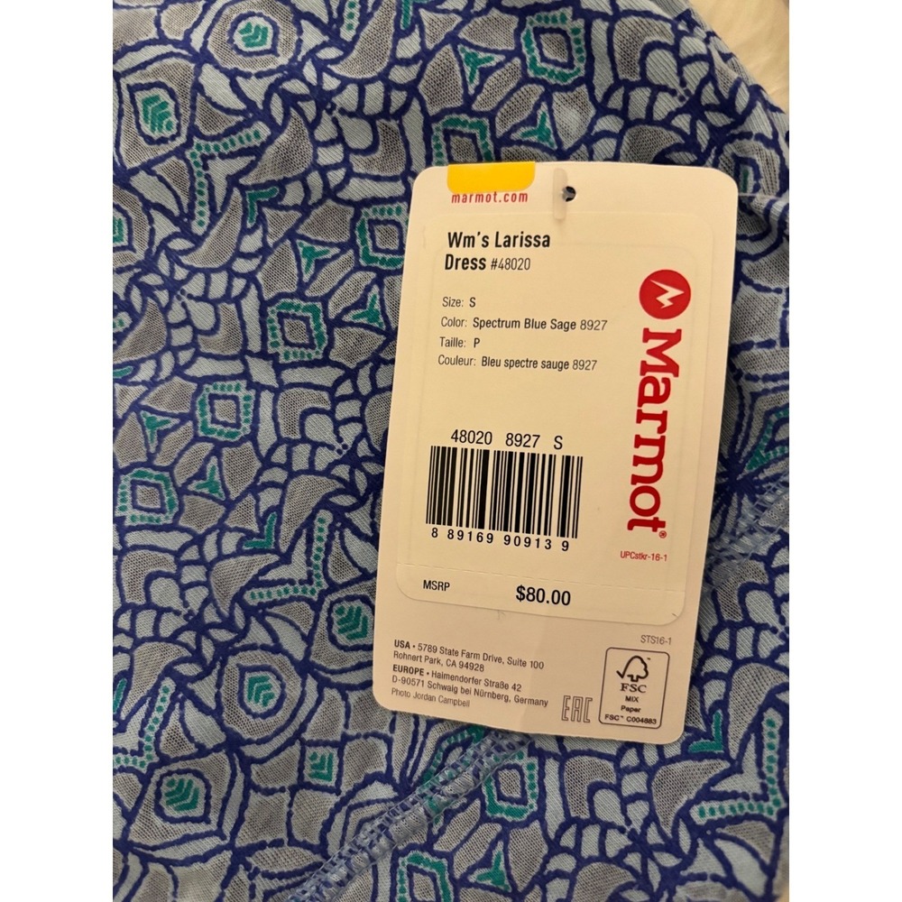 Marmot Larissa Dress S NWT Spectrum Blue Sage SPF 30 Travel MSRP $80 - Picture 3 of 8